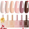 Picture of Beetles Neutral Gel Nail Polish Set 6Pcs, 15ml Nude Light Skin Dark Brown Warm Shades Gel Nail Kit, Long Lasting DIY Nail Art Salon & Home Valentines Day Gifts for Women Colorful Bottle Gel