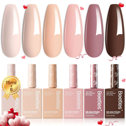 Picture of Beetles Neutral Gel Nail Polish Set 6Pcs, 15ml Nude Light Skin Dark Brown Warm Shades Gel Nail Kit, Long Lasting DIY Nail Art Salon & Home Valentines Day Gifts for Women Colorful Bottle Gel