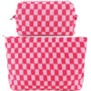 Picture of ZLFSRQ 2Pcs Checkered Makeup Bag for Women Large Cosmetic Bag Set Travel Toiletry Bag Makeup Pouch Bag for Purse Pink Zipper Storage Bag Organizer Cute Small Aesthetic Girls Car Essentials Bag