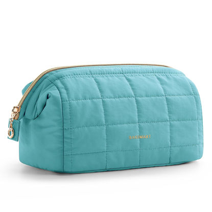 Picture of BAGSMART Makeup Bag Travel Cosmetic Bag, Puffy Padded Make Up Bags for Women Makeup Organizer Case, Wide-open Pouch Purse Travel Essentials Toiletries Accessories Brushes, Teal