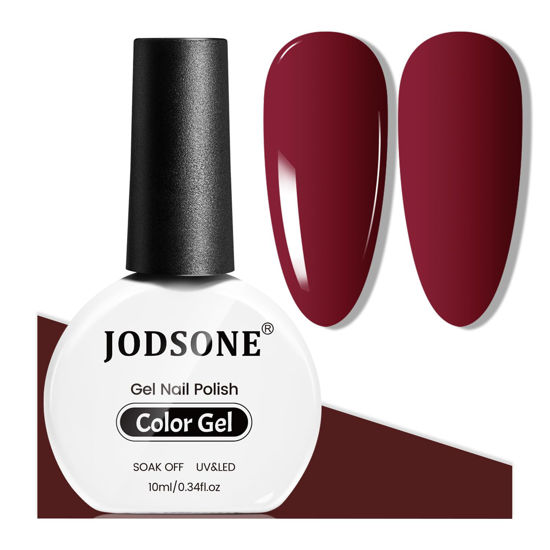 Picture of JODSONE Dark Red Gel Nail Polish 10ml Burgundy Red Gel Polish Deep Red Color Nail Polish Gel High Gloss Soak Off U V Gel Nail French Nail Manicure Salon DIY at Home