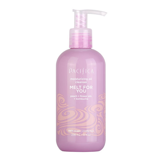 Picture of Pacifica Facial Cleanser Oil - Melt For You Daily Hydrating Face Wash & Makeup Remover, Infused w/Kombucha, Botanical & Peach Oils, Natural Scented, Vegan, Clean Beauty, Dermatologist Tested
