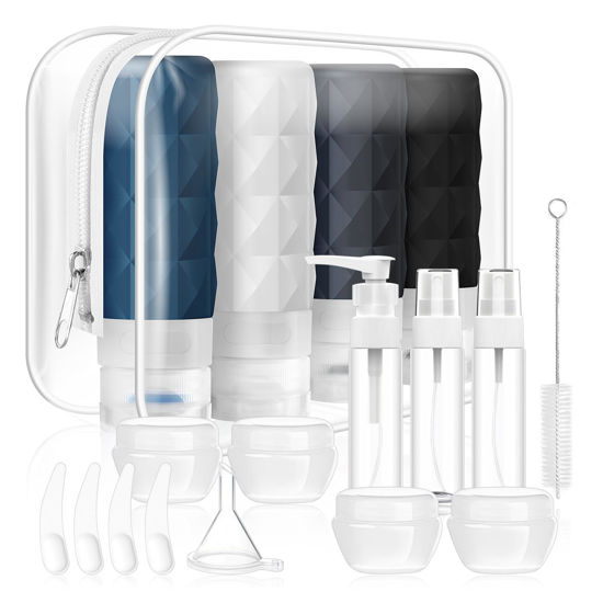 Picture of 20 Pack Travel Bottles Set,Leak Proof TSA Approved Travel Size Containers, Silicone Squeezable Travel Essentials Jar Accessories for Conditioner, Shampoo, Lotion & Body Wash Accessories (Dark Color)
