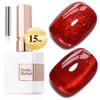 Picture of Double Rhythm Jelly Glass Cat Eye Gel Polish with Magnet 15ML Holographic Glitter Shimmer Translucent Sheer Color Magnetic Nail Polish Salon DIY at Home (Blood Red-MC1107)