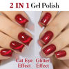 Picture of Double Rhythm Jelly Glass Cat Eye Gel Polish with Magnet 15ML Holographic Glitter Shimmer Translucent Sheer Color Magnetic Nail Polish Salon DIY at Home (Blood Red-MC1107)