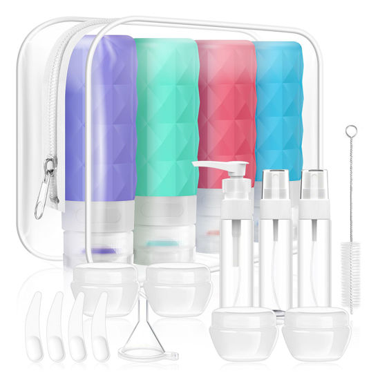 Picture of 20 Pack Travel Bottles Set,Leak Proof TSA Approved Travel Size Containers, Silicone Squeezable Travel Essentials Jar Accessories for Conditioner, Shampoo, Lotion & Body Wash Accessories (Warm Color)