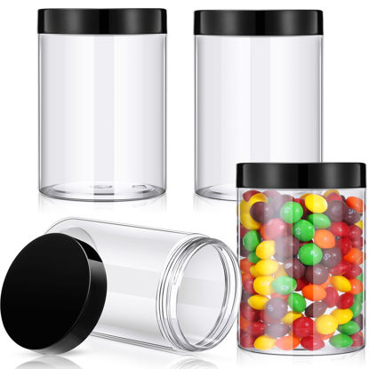 Picture of Patelai 4 Pieces Round Clear Wide-mouth Leak Proof Plastic Container Jars with Lids for Travel Storage Makeup Beauty Products Face Creams Oils Salves Ointments DIY Making or Others (Black,12 Ounce)