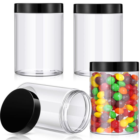 Picture of Patelai 4 Pieces Round Clear Wide-mouth Leak Proof Plastic Container Jars with Lids for Travel Storage Makeup Beauty Products Face Creams Oils Salves Ointments DIY Making or Others (Black,12 Ounce)