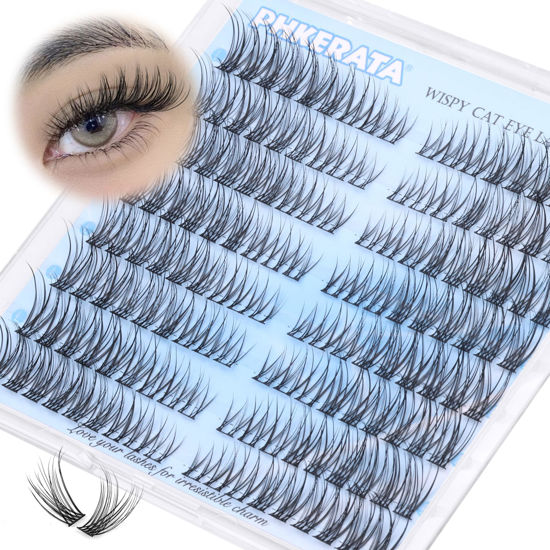 Picture of PHKERATA Wispy Lash Clusters Natural Eyelash Clusters 7-15 mm C Curl Eyelash Clusters Lashes 144 pcs Wispy Cat Eye Individual Lashes Clusters DIY Eyelash Extensions