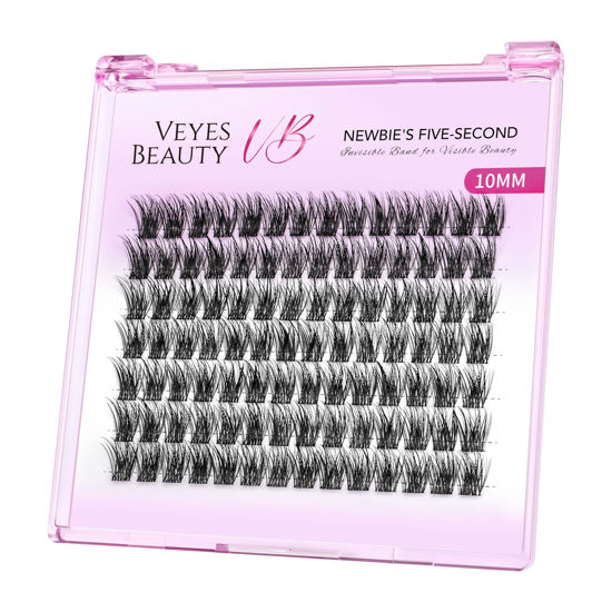 Picture of VEYESBEAUTY Lash Clusters Individual Eyelash Extensions Thin & Invisible Band DIY False Eyelashes for Self-application Newbie's Five-Second Series Wispy Lash Tray, Dreamy 10mm Single Length