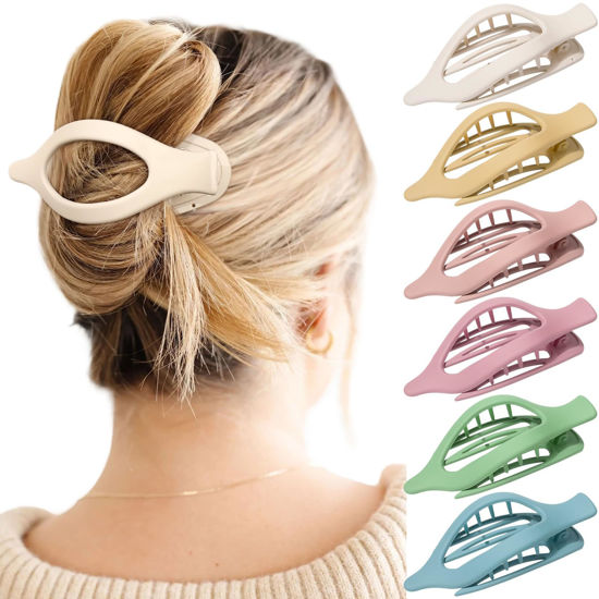Picture of French Flat Hair Clips for Women - 6Pcs Flat Hair Claws for Thin Thick Hair Strong Hold No Slip Grip Hair Claw Clips for Women Girls (Matte Bright color(L:4.6 IN, W:1.97IN))