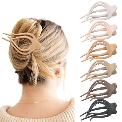 Picture of French Concord Hair Clips Claw - 6Pcs Side Slid Flat Hair Clips for Volume Strong Hold No Slip Grip Hair Claw Clips for Women Girls Thick Thin Hair (Matte Curved(Medium,4 inches))
