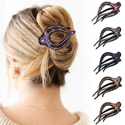 Picture of 5PCS Rhinestone French Hair Clips for Women Thick Hair No Slip Curved Claw Clips Strong Hold Flat Hair Clip (Curved(Medium,3.74"))
