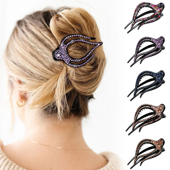Picture of 5PCS Rhinestone French Hair Clips for Women Thick Hair No Slip Curved Claw Clips Strong Hold Flat Hair Clip (Curved(Medium,3.74"))