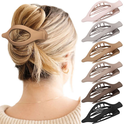 Picture of French Concord Hair Clips - 6Pcs Side Slide Volume Clips for Women Girls, Strong Hold No Slip Grip, Thick or Thin Hair (Matte Finish, L:4.6 IN, W:1.97IN)