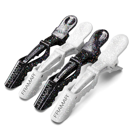 Picture of FRAMAR Glitter Hair Clip Set - Alligator Clips For Hair Styling, Hair Styling Clips Sectioning, Glitter Accessories for Women, Glitter Hair Clips For Women Styling, Salon Hair Clips - 4 Pack