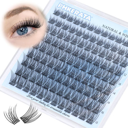 Picture of PHKERATA Wispy Lash Clusters Natural Eyelash Clusters 108 pcs Cluster Eyelash Extensions DIY Individual Lashes Clusters with Soft Lash Band, 10-16 mm