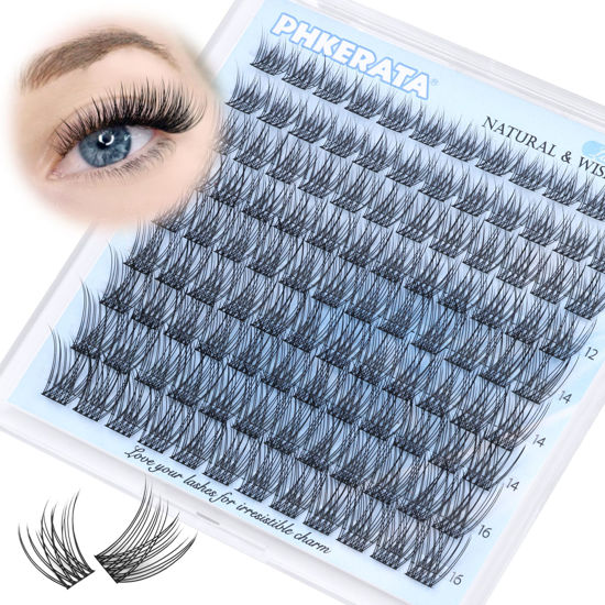 Picture of PHKERATA Wispy Lash Clusters Natural Eyelash Clusters 108 pcs Cluster Eyelash Extensions DIY Individual Lashes Clusters with Soft Lash Band, 10-16 mm