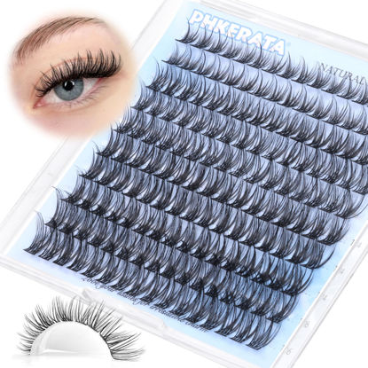 Picture of PHKERATA Natural Lash Clusters Wispy Eyelash Clusters 160 pcs D Curl Individual Lashes Mink 10-16 mm Cluster Eyelash Extensions DIY Eyelash Extension with Thin Lash Band
