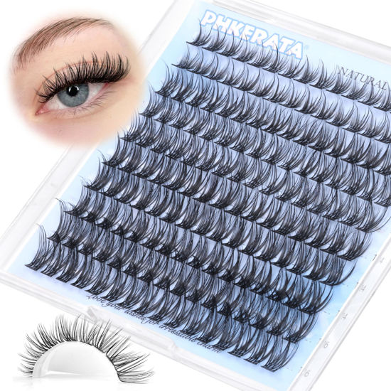 Picture of PHKERATA Natural Lash Clusters Wispy Eyelash Clusters 160 pcs D Curl Individual Lashes Mink 10-16 mm Cluster Eyelash Extensions DIY Eyelash Extension with Thin Lash Band