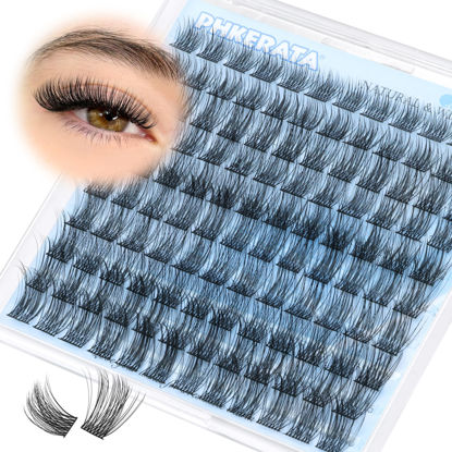 Picture of PHKERATA Natural Lash Clusters Eyelash Extensions Wispy Individual Lashes 120 pcs Eyelash Clusters 10-16 mm Mix Length DIY C Curl Lashes Clusters, Soft and Lightweight
