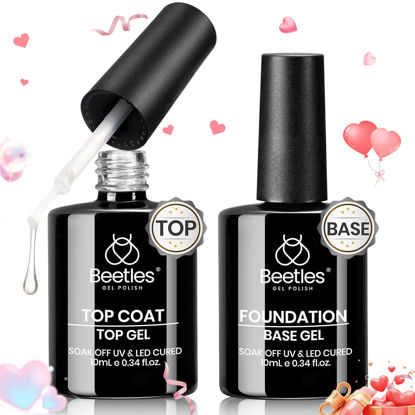 Picture of Beetles 2Pcs 10ml No Wipe Gel Base and Top Coat Set, Shine Finish Long Lasting, Soak Off LED Nail Lamp Clear Gel Top Base Coat Gel Nail Polish Art Design Home DIY Valentine's Day Gift for Women