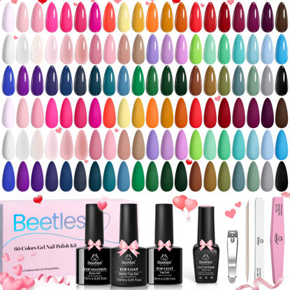 Picture of Beetles Gel Nail Polish 69PCS Gel Nail Polish Set- 60 Colors Gel Polish Kit Base Coat Glossy & Matte Top Coat Soak off Emotional Spectrum Collection Red Black Nude White All Seasons Gifts for Women