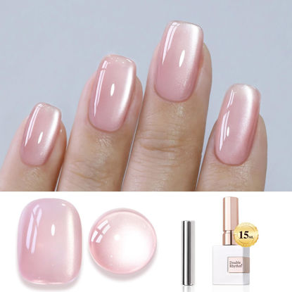 Picture of Double Rhythm Jelly Glass Cat Eye Gel Polish with Magnet 15ML Holographic Glitter Shimmer Translucent Sheer Color Magnetic Nail Polish Salon DIY at Home (Jelly Pink Nude-MC1104)