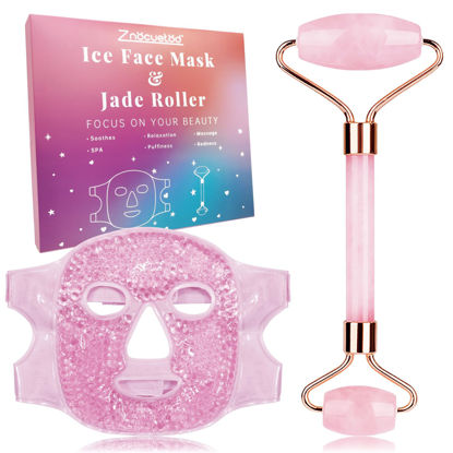 Picture of ZNÖCUETÖD Ice Face Roller Facial Jade Roller and Ice Face Mask Cold Cooling Gel Mask Gift Set for Women Face Aging Wrinkles Lifting Firming Puffy Eyes, Eye Face Neck Roller Massager SPA Tools