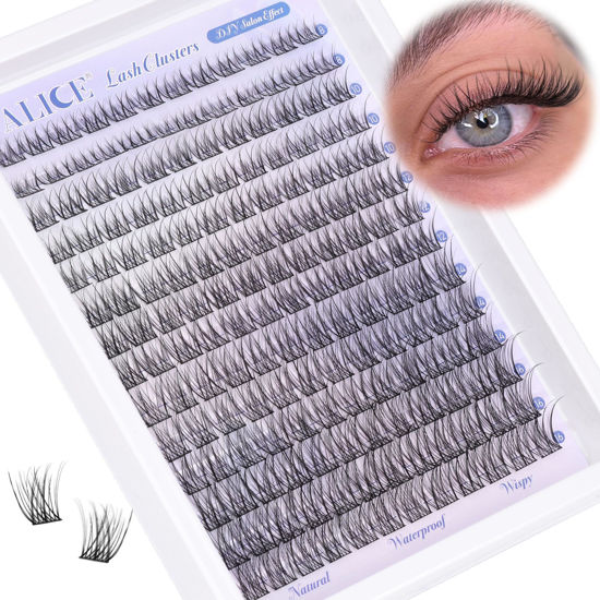 Picture of Natural Lash Clusters Wispy Cluster Eyelash Extensions 168pcs Individual Lashes 8-16mm C Curl DIY Lash Extension Natural Look Soft Thin Band Cluster Lashes by ALICE