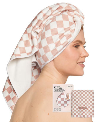 Picture of Kitsch XL Microfiber Hair Towel Wrap - Soft Hair Towels for Women | Quick Drying Microfiber Hair Towel for Curly Hair | Large Hair Wrap Towels | Hair Turbans for Wet Hair (Terracotta Checker)