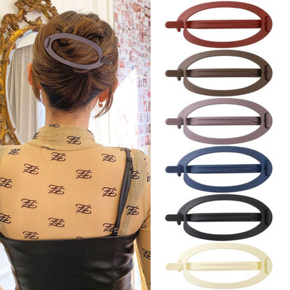 Picture of French Concord Hair Clips Claw - 6Pcs Side Slid Flat Hair Clips for Volume Strong Hold No Slip Grip Hair Claw Clips for Women Girls Thick Thin Hair (Matte Oval(Large, 4.7 inches))