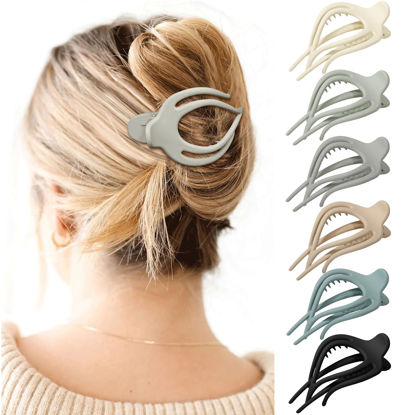 Picture of French Concord Hair Clips Claw - 6Pcs Side Slid Flat Hair Clips for Volume Strong Hold No Slip Grip Hair Claw Clips for Women Girls Thick Thin Hair (Matte Curved(Medium,4 inches) #1)