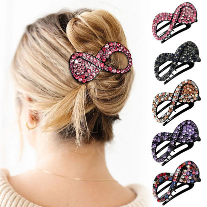 Picture of 5PCS Rhinestone French Hair Clips for Women Thick Hair No Slip Curved Claw Clips Strong Hold Flat Hair Clip (Curved(Medium,3.54"))