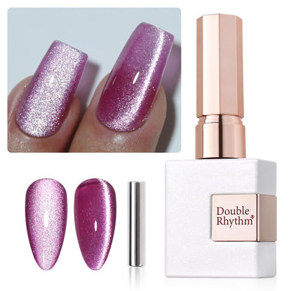 Picture of Double Rhythm Jelly Glass Cat Eye Gel Polish with Magnet 15ML Holographic Glitter Shimmer Translucent Sheer Color Magnetic Nail Polish Salon DIY at Home (Purple Pink-MC1043)