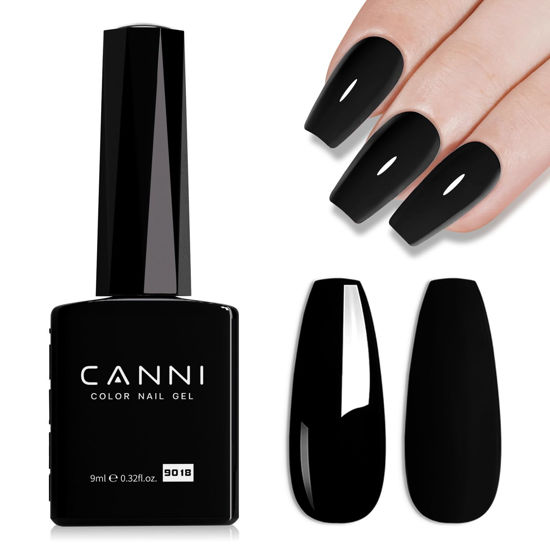Picture of CANNI Black Gel Nail Polish, 1Pcs Gel Polish Black Dark Black Color Gel Polish Nail High Gloss Soak Off U V Gel Nail French Nail Manicure Salon DIY