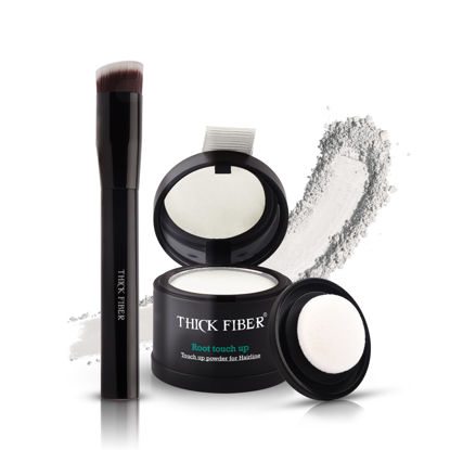 Picture of THICK FIBER Root Touch Up and Hair Loss Concealer Set - Water & Sweat Resistant Hairline Powder for Thinning Hair, Women - Includes Brush (White)