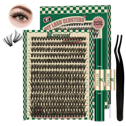 Picture of DIY Lash Extension Kit 280pcs Individual Lashes D Curl Eyelash Extension Kit KEYYOU 40D 9-18Mix Lash Clusters with Lash Bond and Seal and Lash Applicator for DIY at Home(KIT-40D-0.07D-9-18Mix)