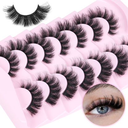 Picture of Mink Lashes Fluffy Volume False Eyelashes Wispy Strip Fake Eyelashes Cat Eye Lashes Thick 20MM Long False Lashes 7 Pairs Pack Natural Look
