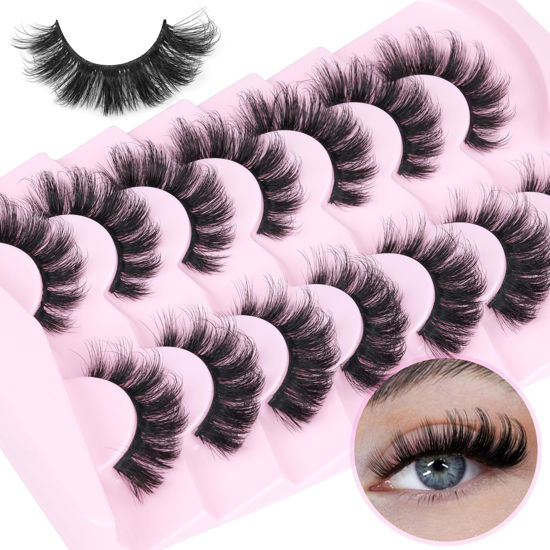 Picture of Mink Lashes Fluffy Volume False Eyelashes Wispy Strip Fake Eyelashes Cat Eye Lashes Thick 20MM Long False Lashes 7 Pairs Pack Natural Look