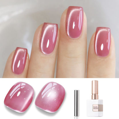 Picture of Double Rhythm Jelly Glass Cat Eye Gel Polish with Magnet 15ML Holographic Glitter Shimmer Translucent Sheer Color Magnetic Nail Polish Salon DIY at Home (Jelly Pink-MC1105)