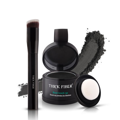 Picture of THICK FIBER Root Touch Up Powder - Water & Sweat Resistant Hair Loss Concealer Set for Thinning Hair Women, Includes Brush (Black)