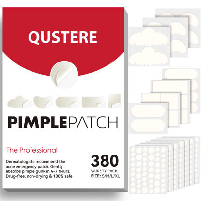 Picture of Large Pimple Patches for Face, Hydrocolloid Acne Patches, Variety Shapes Zit Covers, Stickers with Tea Tree, Salicylic Acid & Cica Oil| Round,Moon,Strip,Square,Rectangle,Nose Strip |8 Sizes |380 Count
