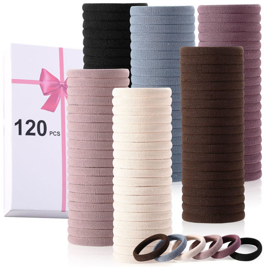 Picture of LuSeren 120 Pcs No Damage Hair Ties for Women Thick Hair, Large Soft Seamless Nylon Cloth Fabric Elastic Hair Ties Ponytail Holders Hair Elastics Hair Band,Perfect Valentine's Day Gift for Women