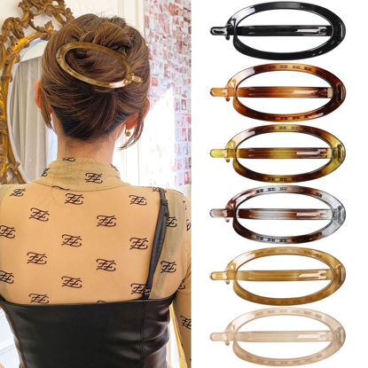 Picture of French Concord Hair Clips Claw - 6Pcs Side Slid Flat Hair Clips for Volume Strong Hold No Slip Grip Hair Claw Clips for Women Girls Thick Thin Hair (Tortoiseshell(Large, 4.7 inches))