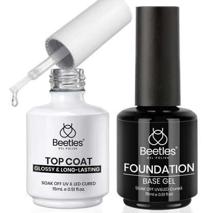 Picture of Beetles Gel Base Top Coat,2 Pcs 15ml Upgrade Super Shiny Gel Top Base Coat Set,Glossy and Long-Lasting Gel Polish,Soak Off Nail Lamp Foundation Combination Gel Polish Valentine's Day Gift for Women