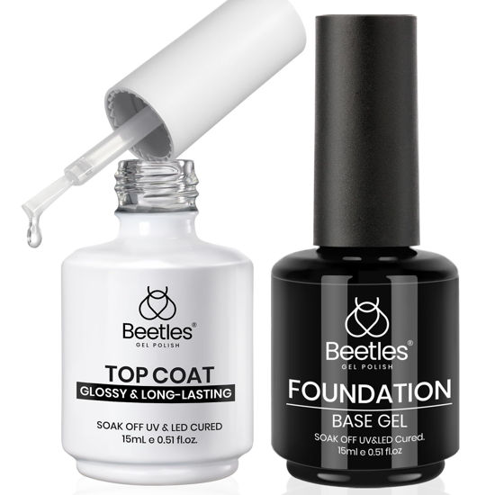 Picture of Beetles Gel Base Top Coat,2 Pcs 15ml Upgrade Super Shiny Gel Top Base Coat Set,Glossy and Long-Lasting Gel Polish,Soak Off Nail Lamp Foundation Combination Gel Polish Valentine's Day Gift for Women