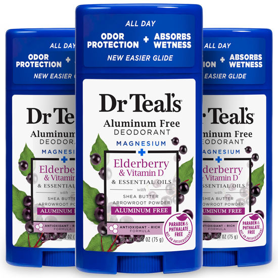 Picture of Dr Teal's Aluminum Free Deodorant, Elderberry & Vitamin D with Essential Oils, 2.65 oz (Pack of 3)