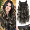 Picture of KooKaStyle Invisible Wire Hair Extensions with Transparent Headband Adjustable Size 4 Secure Clips Long Wavy Secret Wire Hairpiece 20 Inch for Women(Black with Blonde Highlights)
