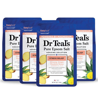 Picture of Dr Teal's Pure Epsom Magnesium Salt Soak, Stress Relief with Ginseng & Ginger Essential Oils, 3 lbs (Pack of 4)
